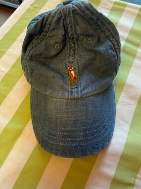 Polo Ralph Lauren denim baseball cap multicolor pony HTF EUC